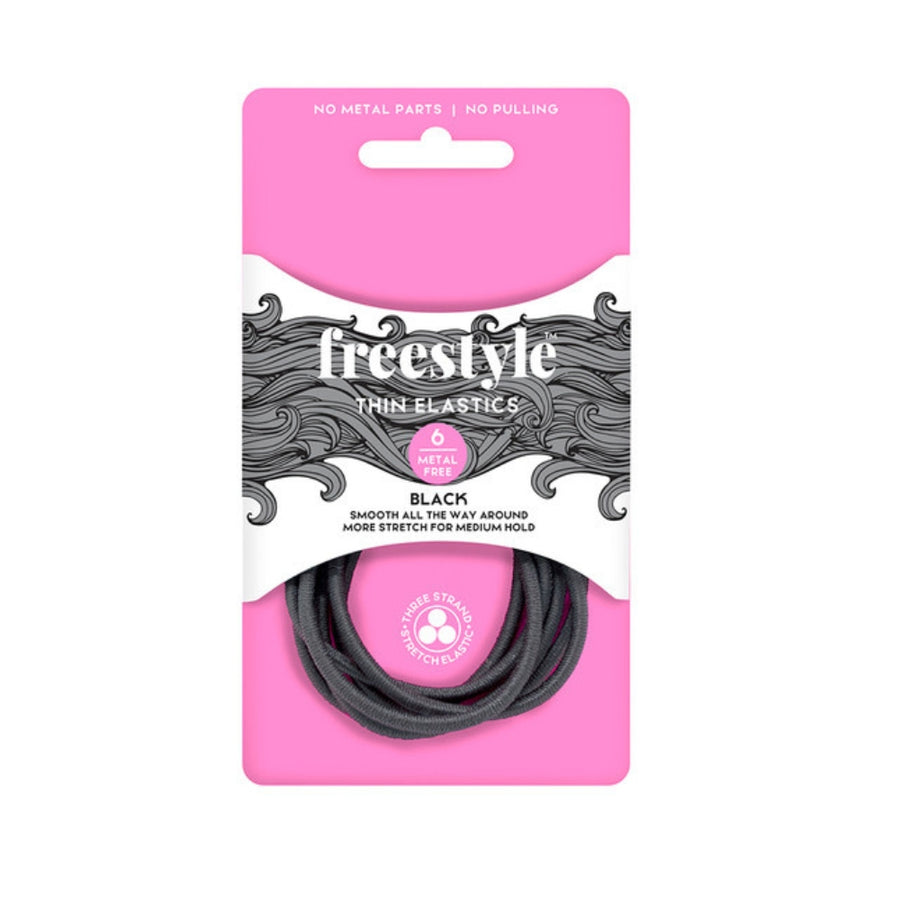 Freestyle Thin Metal Free Hair Elastics – Black 6 Pack